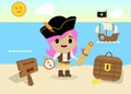 A pirate girl is looking for treasures. Royalty Free Stock Photo